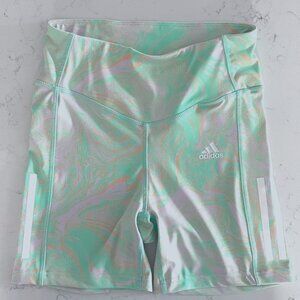Adidas Hyperglam Aeroready Training Hi Rise Marble Print Tight Shorts Multi Sz S